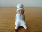 Pair Of Antique Miniature  German Bisque Dolls Sitting