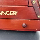 Vintage Singer Wooden Sewing Box Accordion Fold Out Caddy Wood Thread Chest 