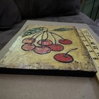 Vintage Mid-century Hand-carved Painted Wooden Cherry Folk Art Plaque Signed 8   