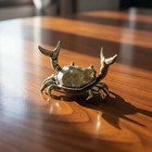 Hand-polished Brass Weightlifting Crab Figurine Vintage Pen Rest Desk Ornament