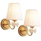 Antique Brass Wall Sconces Set Of Two  Vintage Farmhouse Crystal Glass Amber