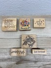 Vtg Lot Of 6 Mixed Brands Wood Mounted Rubber Stamps