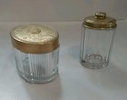 Set Of 2 Vintage Clear Glass Vanity Jars W brass Lids-no Cracks 2 5 X 4 3 5 X 2
