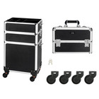 4 In 1 Rolling Makeup Train Case  Aluminum Makeup Travel Organizer Cosmetic Case