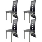 Set Of 4 Leather Dining Chairs Living Room Chairs W  High Back Metal Legs