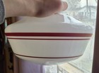 Vintage 10  Schoolhouse Glass Shade White With Red For 4  Ceiling Fixture