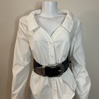 Black Pu Leather Silver Tone Chunky Buckle Elastic Waistband Belt