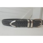 Men s Black Braided Leather Belt Size 34 Silver Tone Woven Adjustable Accessory