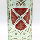 Old Fitzgerald Bourbon Whiskey Decanter Green Glass Red Shield Gold Scroll Vtg