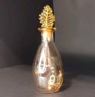 Vintage Golden Yellow Glass Perfume Bottle Leaf Shaped Stopper Retro Decorative