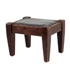 Antique 1910s Mission Oak Footstool Nailhead Trimmed Navy Leather Seat Stool