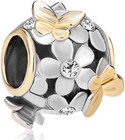 Pandora Charms Bracelet With Crystal Love Silver Charm New Butterfly And Flowers