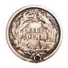 1872 Seated Liberty Half Dime  xf Details Dark Patina Holed Full  liberty  Nice 