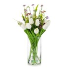 Artificial Flower Real Touch Tulip And Mini Sunflower In Glass Vase   Faux Water