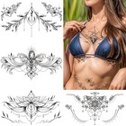 Tazimi 10 Sheets Large Black Flower Chest Underboob Temporary Tattoos For Women