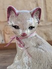 Vintage Hand Painted Ceramic Gray Cat Off White Kitty Cat Shelf Sitter Figurine 