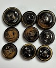 Buttons 9 Black With Tan Circle Design Round Dome  5 8 To 3 4 Inch Vtg Read