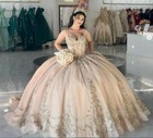 Champagne Quinceanera Dresses Glitter Beaded Sweet 15 16 Prom Princess Ball Gown