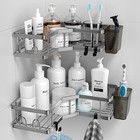 Corner Shower Caddy Bathroom Organizer   2 Pack Adhesive 9 6   9 6   2 6  Gray