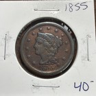 1855 Large Cent Us Copper Coin Collection Braided Hair