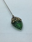 Vintage Hat Pin Stone Green Glass Leaf Stick Pin 8    Rare Htf Ladies