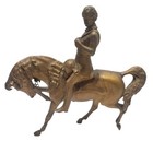 Vintage Cast Metal Horse   Rider Statue     Bronzed Military Figure On Horseback