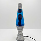 The Original Lava Lamp 14 5  Red purple In Blue Liquid Faux Wood Base Model 2118
