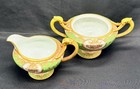 Morimura Bros Nippon Porcelain Creamer   Open Sugar Bowl Set Green Gold Gilt