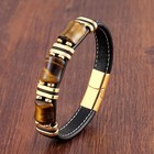 Tiger Eye Stone Bracelet Men Women Black Leather Rope Magnetic Clasp Jewelry