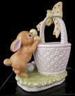 Vintage Lefton Hand Painted Easter Basket Bunny Figurine Porcelain 1987