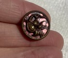 3 Vtg  Antique Victorian Picture Buttons Floral Leaves Stars Pink Stripes A41