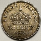 1865-a France 50 Centimes Silver Coin Napoleon Iii Laureate Head
