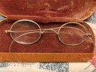 Antique Wire Rim Round Glasses Spectacles With Case  