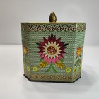 Vintage Floral Tin Octagonal Lidded Tin Pink Green Gold Blue Orange