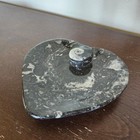 Orthoceras Fossil Heart Trinket Dish Bowl Black Polished Stone Jewelry Coin 4 5 