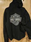 Harley Davidson Mens Riding Pullover Used Black Large Hood Lined Fleece 1 4 Zip