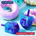 2 Pack Extra Large Wooden Hanukkah Dreidels Blue Snowflake Design