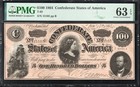 T-65 1864  100 Confederate Currency Pmg 63 Epq Lucy Pickens Civil War 15105