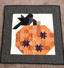 Hand Made Art Quilt   Wall Hanging     Bird On Pumpkin     21  X 21 
