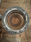 Vintage Silver Plate Wine Bottle Coaster 6 5    Wood Base Grape   Leaf Motif