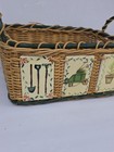 Woven Wicker Basket With Painted Ceramic Tile Accents Gardening Theme Handles