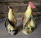 Vintage Ceramic Rooster And Hen Figurines Green Breasted Rooster 9 3 4  Height