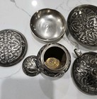 Vintage Silver Plated Brass Vanity Of 4 Set Etched Floral Made In India