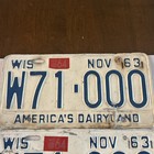1963 Wisconsin License Plate Pair     W71 000 Vtg Antique W 1964 Tags