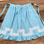 Vintage Handmade Half Apron Waist Blue Gingham Check Tie Waist Embroidered