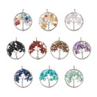 10pcs box Flat Round Charm With Tree Natural Synthetic Gemstone Pendants 29mm