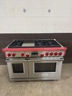 Wolf Df486g - 48  Professional Dual Fuel Range 6 Burners   Griddle Red Knobs
