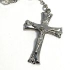 Vintage Signed Sterling Silver Crystal Bead Rosary Cross Crucifix Necklace