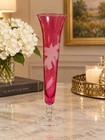 Vintage Cranberry Pink Art Glass Bud Vase Fluted Floral Frosted Etched Stem 10 