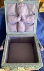 Vintage Decorative Sewing Basket Padded Fabric Top Woven Handle 4 Round Feet